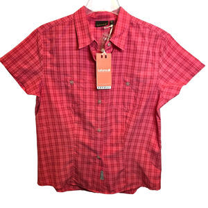Lafuma Wiclow Short Sleeve Hiking Shirt Button Down Womens Large Pink Plaid